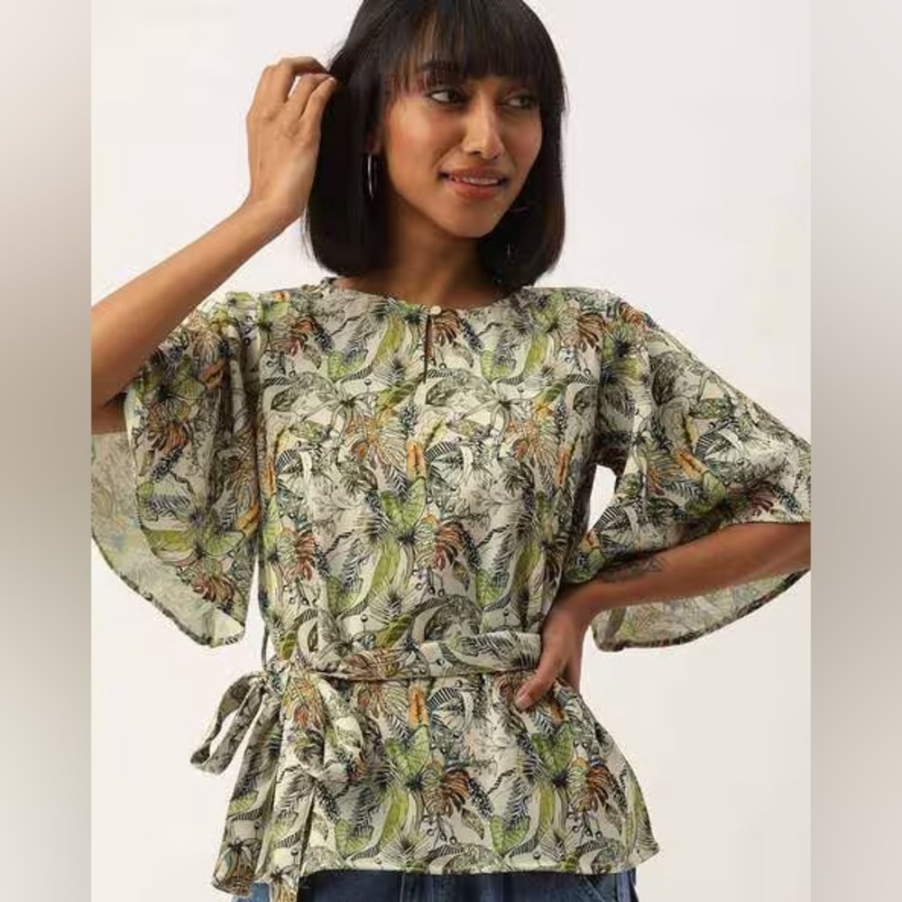 NUSH Floral Top With Fabric Belt - Picture 3 of 12